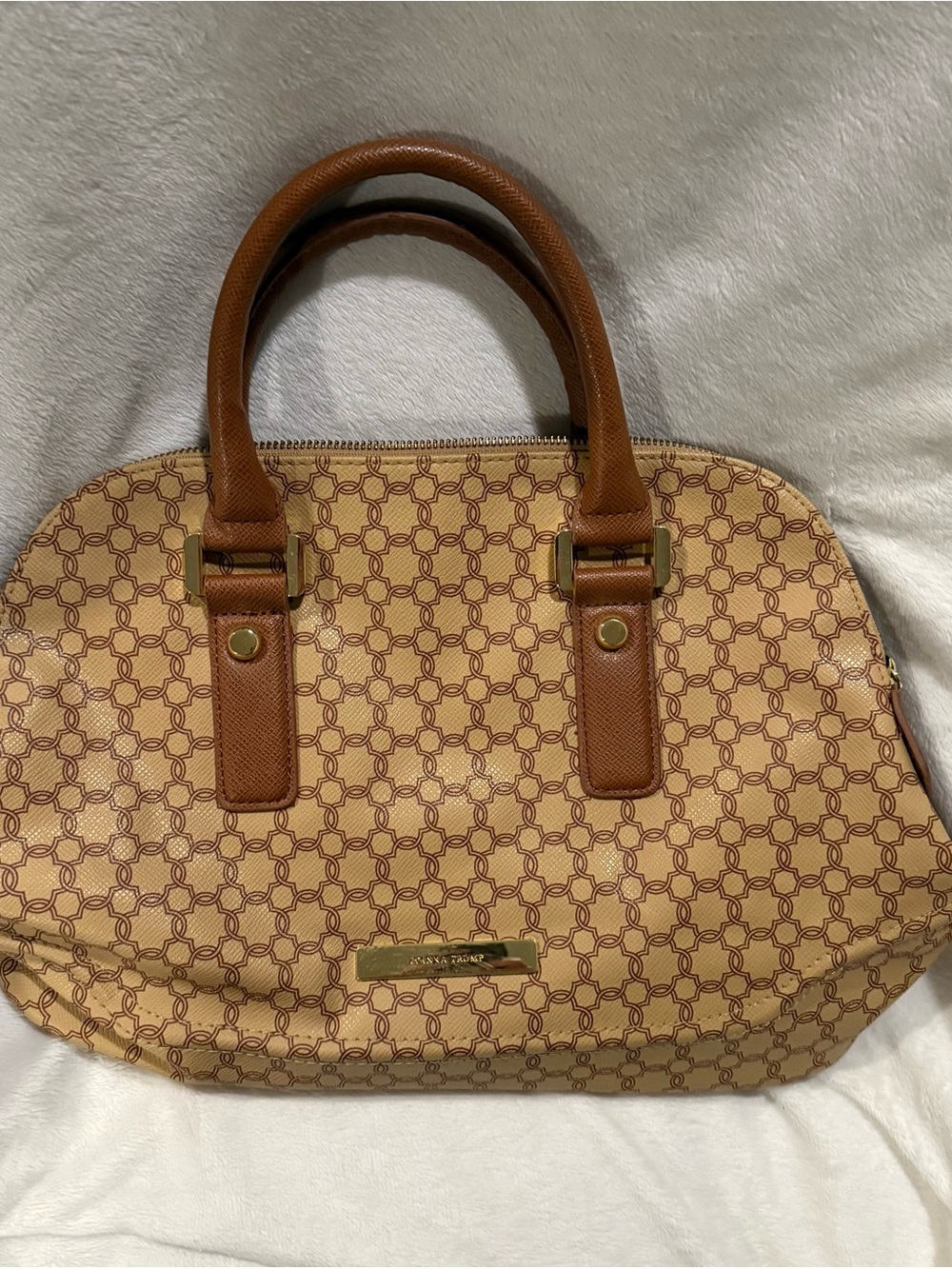 Ivanka Trump Brown and Beige Patterned Dome Satchel